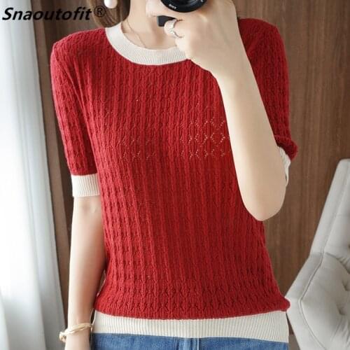 Cotton Short-Sleeved,Womens Sweater,Summer 2021,Round Neck,Hollow,Breathable,Self-Cultivation,Literary Style,Large Size,S-XXL