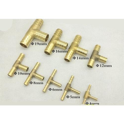 T way Brass Barb Pipe Fitting 3 way connector For 4mm 5mm 6mm 8mm 10mm 12mm 16mm 19mm hose copper Pagoda Water Tube Fittings