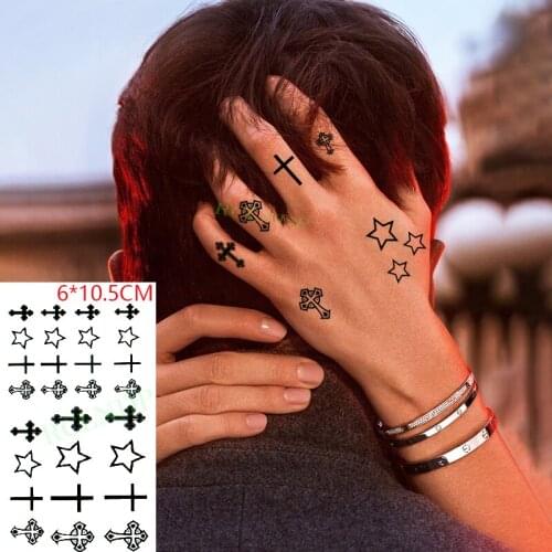 Waterproof Temporary Tattoo Sticker Cross Star Small Pattern Flash Tatoo Fake Tatto Hand Arm Neck Body Body Art for Woman Men