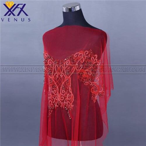 XFX VENUS 1 Piece Handsewn Red Rhinestones applique beads patches large size trimming motif for women Clothes Fabric Strass