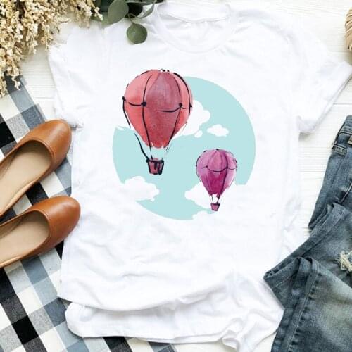 Women Lady Cartoon Hot Balloon Watercolor Travel 90s Trend Print Tshirt Shirt Clothes Top Graphic Female T Tee Womens T-shirt