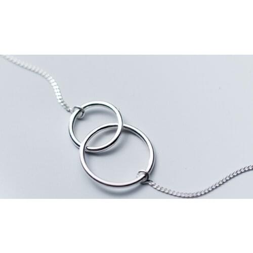 MloveAcc Women Fashion 100% 925 Sterling Silver Jewelry Double Round Circle Linked Pendan Necklace Gift Girl Lady
