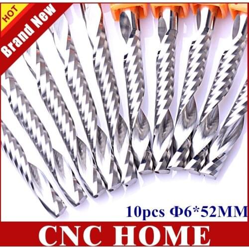 10pcs 6x52MM Single Flute Solid Carbide Spiral Milling Cutter Router Bits CNC Millinging Tool for Wood Cutting Machine Lathe
