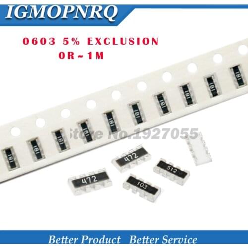 100pcs 0603*4 8P4R 2*4P Network Resistor SMD array 0 ~ 910 ohm 1K ~ 910K 2K 2.2K 4.7K 10K 22K 47K 100K 1M 1 10 100 220 470 ohms