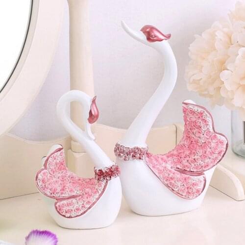 2pcs Swan Couple Statue Figurines Ornaments Wedding Tabletop Centerpiece