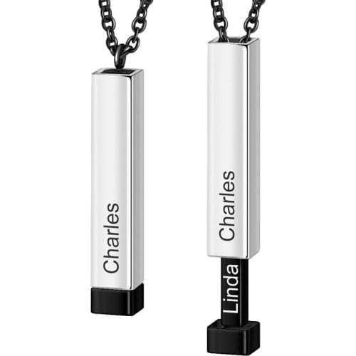 JL3V Engraved Custom Made 3D Vertical Bar Necklace for Couple Women Men Stainles Steel Personalized Jewelry Motivate Gift 50+5CM