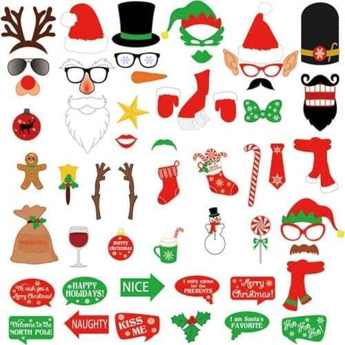 57pcs Merry Christmas Decorations For Home DIY Mr Mrs Santa Claus Elk Photobooth Props Party Supplies