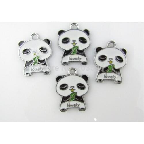AE46 20pcs Mixed Silver Tone Enamel Lovely Panda Charms Pendants Jewelry DIY Jewelry Findings Floating Charm 25x18mm
