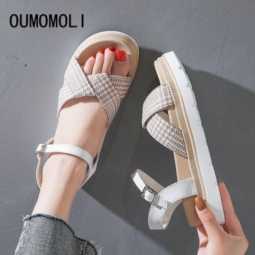 Houndstooth Sandals Slippers Women Strappy Platform Slides Sandles For Women Large Size 35-40 Summer Women Beach Shoes AC753