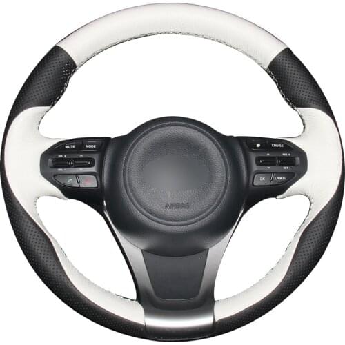 Black Natural Leather White Natural Leather Car Steering Wheel Cover for Kia K5 Optima 2014 2015