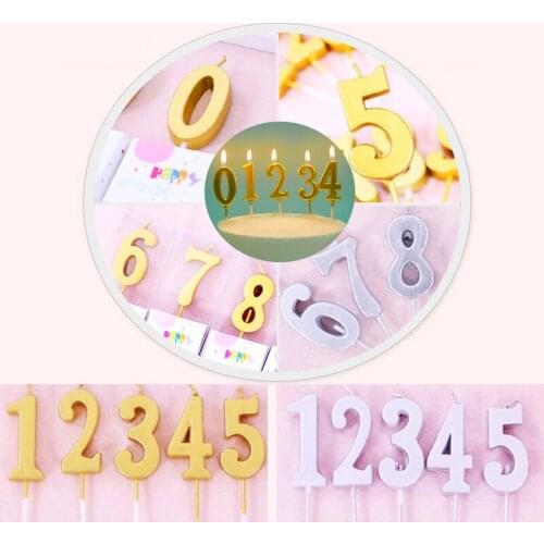 Numbers 0/1/2/3/4/5/6/7/8/9 Birthday Wax Candles for Party Cake toppers Decorations DIY gift craft golden/slivery Wh