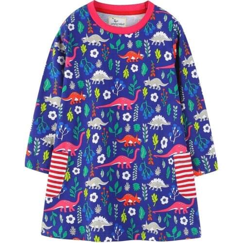 Big kids girl dinosaur dress long sleeve kids dresses Toddler Kid Baby Girl Dinosaur Printing Party Dress Outfits Clothes 2-7T