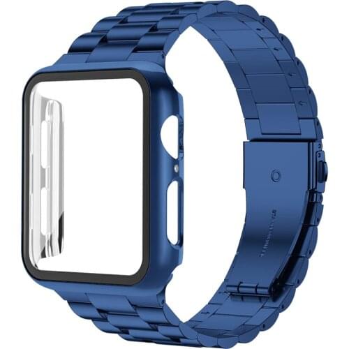 For Apple Watch SE 6 Band 44mm 40mm Case Solid Stainless Steel Strap for Apple iWatch 5 4 3 2 1 SE 38mm 42mm Bracelet with Cover