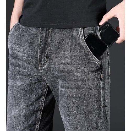 Male Jeans Men MenS Jean Homme Denim Slim Fit Pants Trousers Straight Gray Biker Spijkerbroeken Heren Multi-Pocket Soft Casual