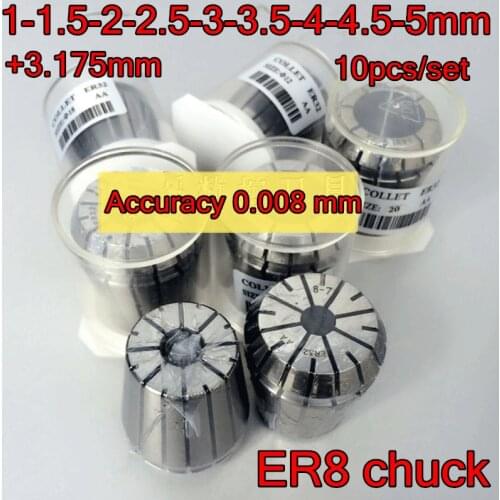 ER8 1.0-1.5-2.0-2.5 -3.0-3.175-3.5-4.0-4.5-5.0mm 10pcs/set Made in Taiwan High precision 0.008mm Free shipping