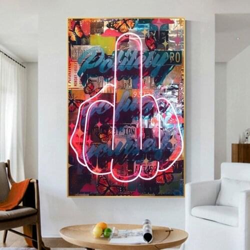 Retro Style Background Wall Abstract Fluorescent Middle Finger Art Poster Print HD Canvas Painting Modern Decoration Living Room