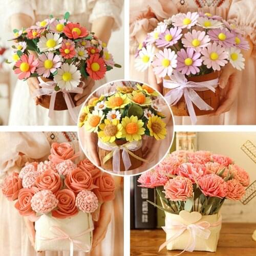 Art Of Diy Hand Potted Flower From Cutting Nonwoven Fabric Bag Potted Flower Bouquet Simulation Furnishing Articles