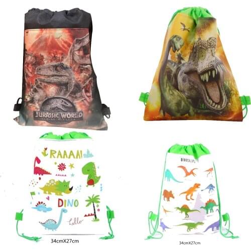 Dinosaur Drawstring Pocket Jungle Safari Dino Gift Bag Jurassic World Roar Candy Package Happy Birthday Party Decor Kids Boy