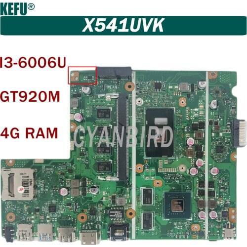 KEFU X541UVK original mainboard for ASUS X541UJ X541UV X541U with 4GB-RAM I3-6006U GT920M Laptop motherboard