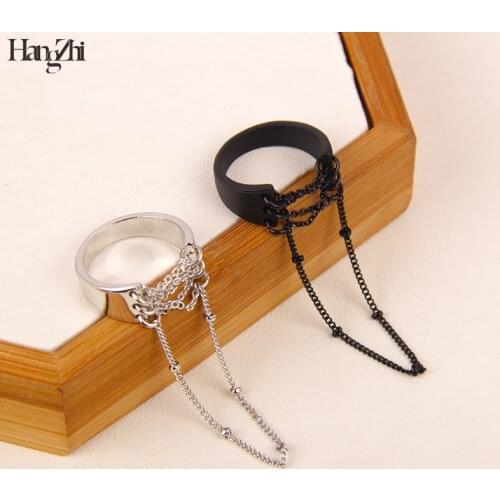 Titanium steel ring niche design girdle shape hip-hop winding chain tassel chain cross binding black cool open ring for women