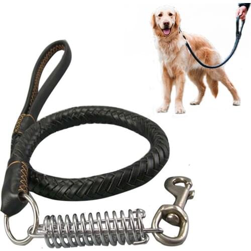Leather Dog Leash Hand woven 8 strands Pet Training Leather Lead Belt 3ft 4ft Long 0.6 Wide for Medium Large Dogs With Sprin