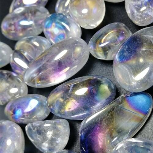 6pcs amazing aura rainbow quartz crystal chakra healing medaion gemstone reiki tumble gravel for decoration