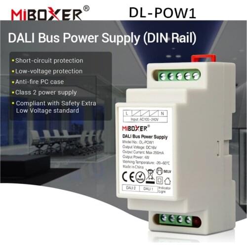 Miboxer DL-POW1 DC16V DIN Rail DALI Bus Power Supply 4W Max250mA led transformer for AC 110V 220V DALI RGB CCT led downlight