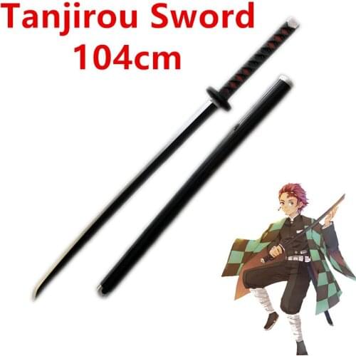NAA 1:1 Demon Slayer Sword Weapon Cosplay Kimetsu no Yaiba Kamado Tanjirou Black Sowrd Ninja Knife Prop Model Toy 104cm