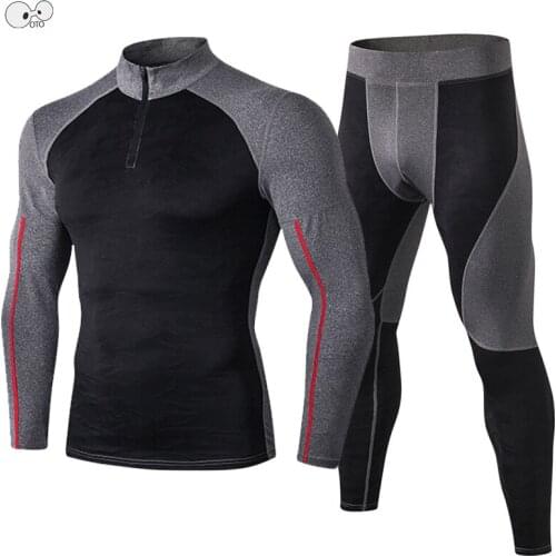 2020 New Spring Thermal Underwear Mens Compression Running Set Gym Fitness Leggings+Shirt 2Pcs Sport Suit Quick Dry Sportswear