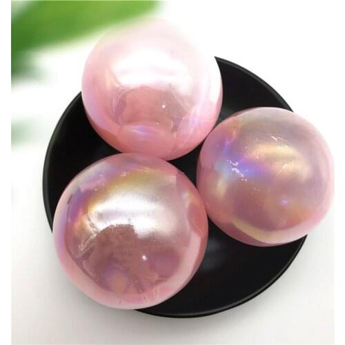 1PC Natural Colorful White Selenite Ball Electroplated Aura Pink Gypsum Crystal Sphere Ball Decorative Stones and Minerals