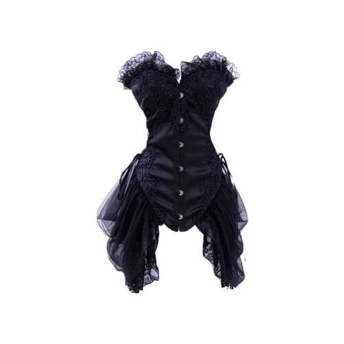 Sexy Women Ruffled Corset Gothic Bustier Halloween Costume Lace Up Lingerie Overbust Top Body Shaper Waist Trainer