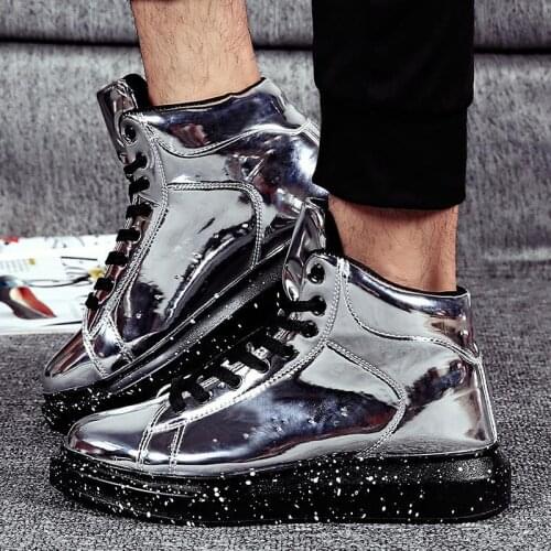 Silver Martin boots mens England high sole patent leather bright face leather thick sole high rise mens red high top shoes