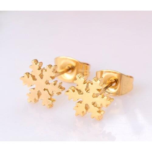 High Quality Women Snowflake Stainless Steel Earring Gold Color Stud Earring Never Fade 031