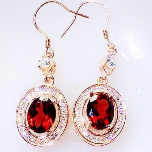 Natural real red garnet oval drop earring Per jewelry 6*8mm 1.6ct*2pcs gemstone 925 sterling silver Fine jewelry X21824