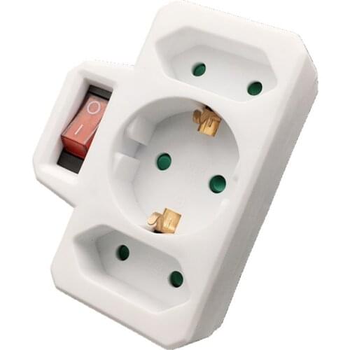 European Type Conversion Plug 1 TO 3 Way EU Standard Power Adapter Socket 16A Travel Plugs with switch