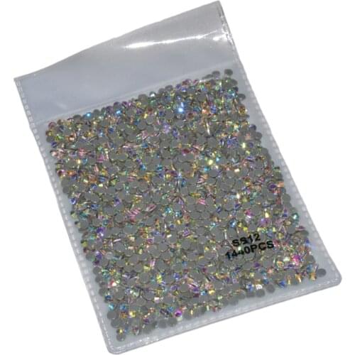 Super Glitter SS3-SS12 1440pcs HotFix Clear Crystal AB FlatBack Nail Art Decorations Flatback Rhinestones for Clothing