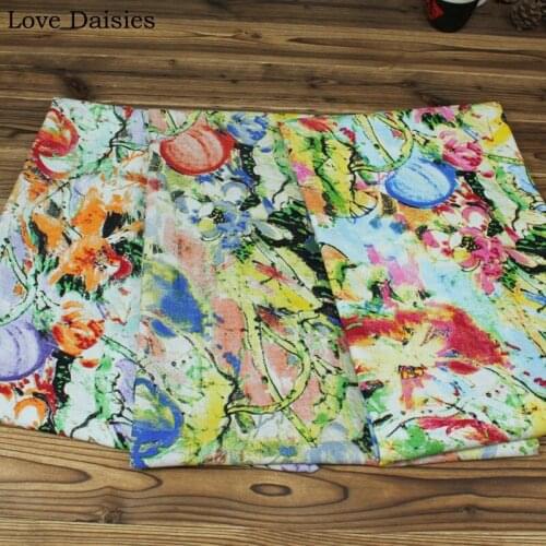 Cotton/Linen Ethnic Textile Cloth Ethnic Lotus Ink Painting Fabrics for Tablecloth Curtain Apparel Handwork Craft Home Tissues