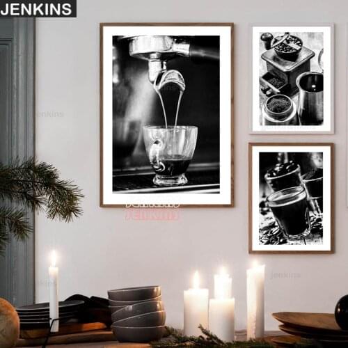 Vintage Black White Coffee Machine Wall Art Canvas Painting Pineapple Nordic Poster and Print Wall Picture for Living Room Decor