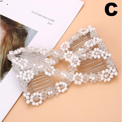 Magic Twist Rhombus Beads Hair Side Combs Pearl Stretchy Beaded Hairpin Bow Double Stretching Hairstyle Clip for Women RP