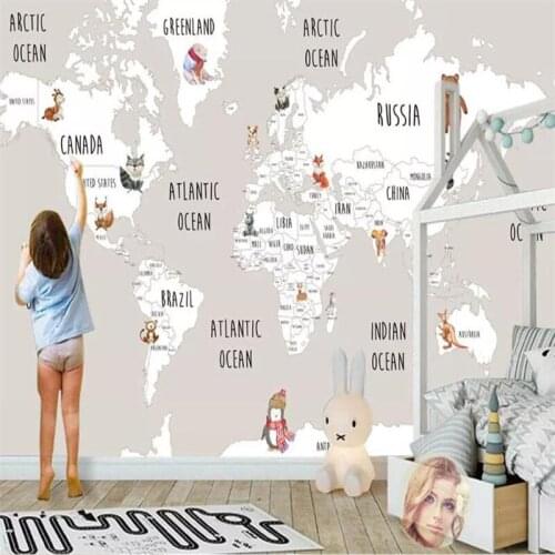 Xuesu Customized 3d wallpaper hand-painted animal world map background living room bedroom mural 8d waterproof wall covering