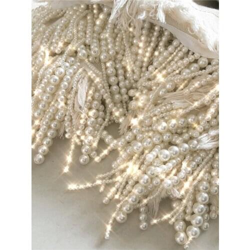 White Jean Jacket Spring Autumn New Temperament Heavy Studded Pearl Tassel Wheat White Old Vintage Denim Jacket Coat Femme