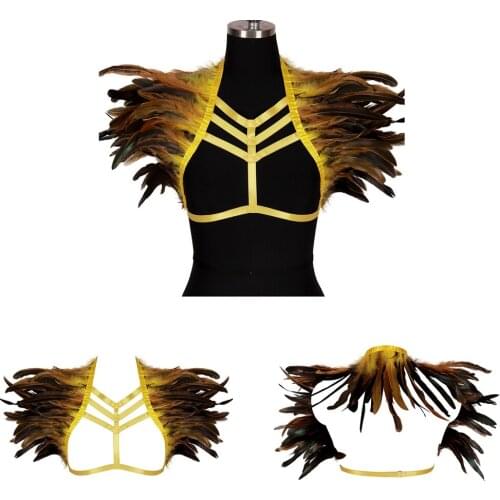 Harness For Women Feathers Accessories Halloween Rave Erotic Sexy Outfit Lingerie Elastic Bondage Tops Cage Bra Costume
