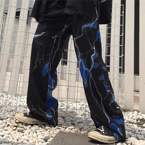 Y2k Womens pants dark street retro lightning casual pants loose wide leg trousers tide woman cloth harajuku joggers woman pants