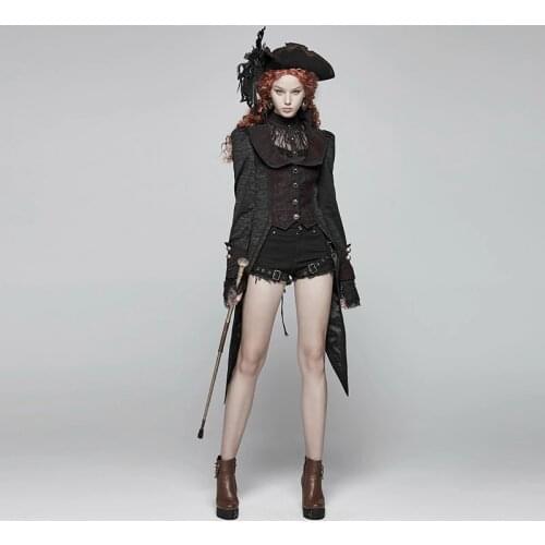 PUNK RAVE Women Gothic Swallow Tail Jackets Retro Jacquard Adjustable Coat Evening Party Stage Performance Women Winter Jackets