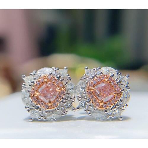 Female Luxury Crystal White Stone Earrings Elegant Pink Square Zircon Stud Earrings For Women Dainty Silver Color Small Earrings