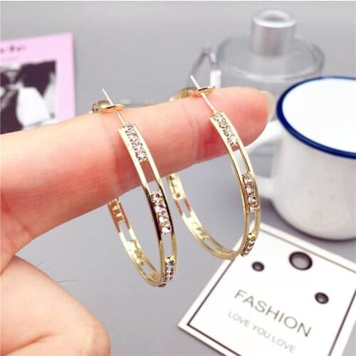 New Gold Round Crystal Ring Earrings Fashion Metal Circle Female Earrings 2021 Girls Geometric Statement Jewelry Party