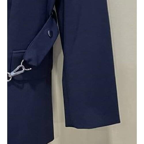 2021 Autumn Women Blazer Notched Long Sleeve Single Button Suit Simple Office Lady Wear Coat with Chain Belt