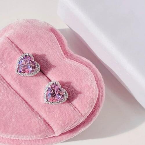 Heart Arrow Cubic Zirconia Hip Hop Bling Iced Out White Pink Cz Stud Earring For Women Top Quality 2021 New Arrived