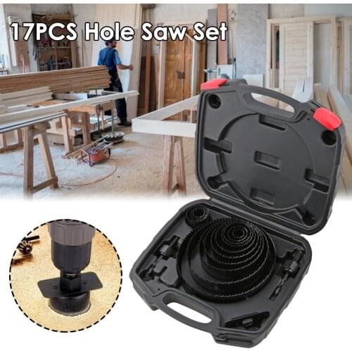 17PCS Hole Saw Set Carbon Steel 45 # Steel Hole Saw Openers Extension Rods Wrench For Soft Wood PVC Board Woodworking Drill Bit