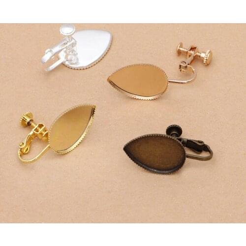 200pcs Screw Ear Clip Earring Settings Rotate Earring 13x18 18x25mm Water Drop Bezel Cabochons Base Findings Blank DIY Crafts